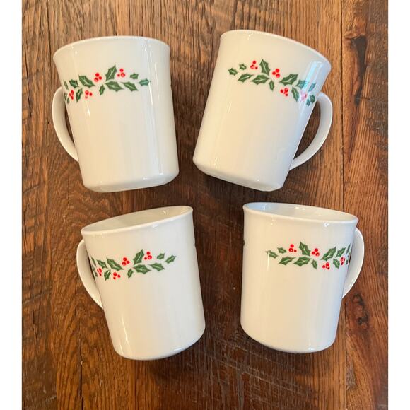 4 Corning Corelle Holly Berry Corning Glass Coffee Cups Mugs Holiday Christmas - Picture 1 of 7